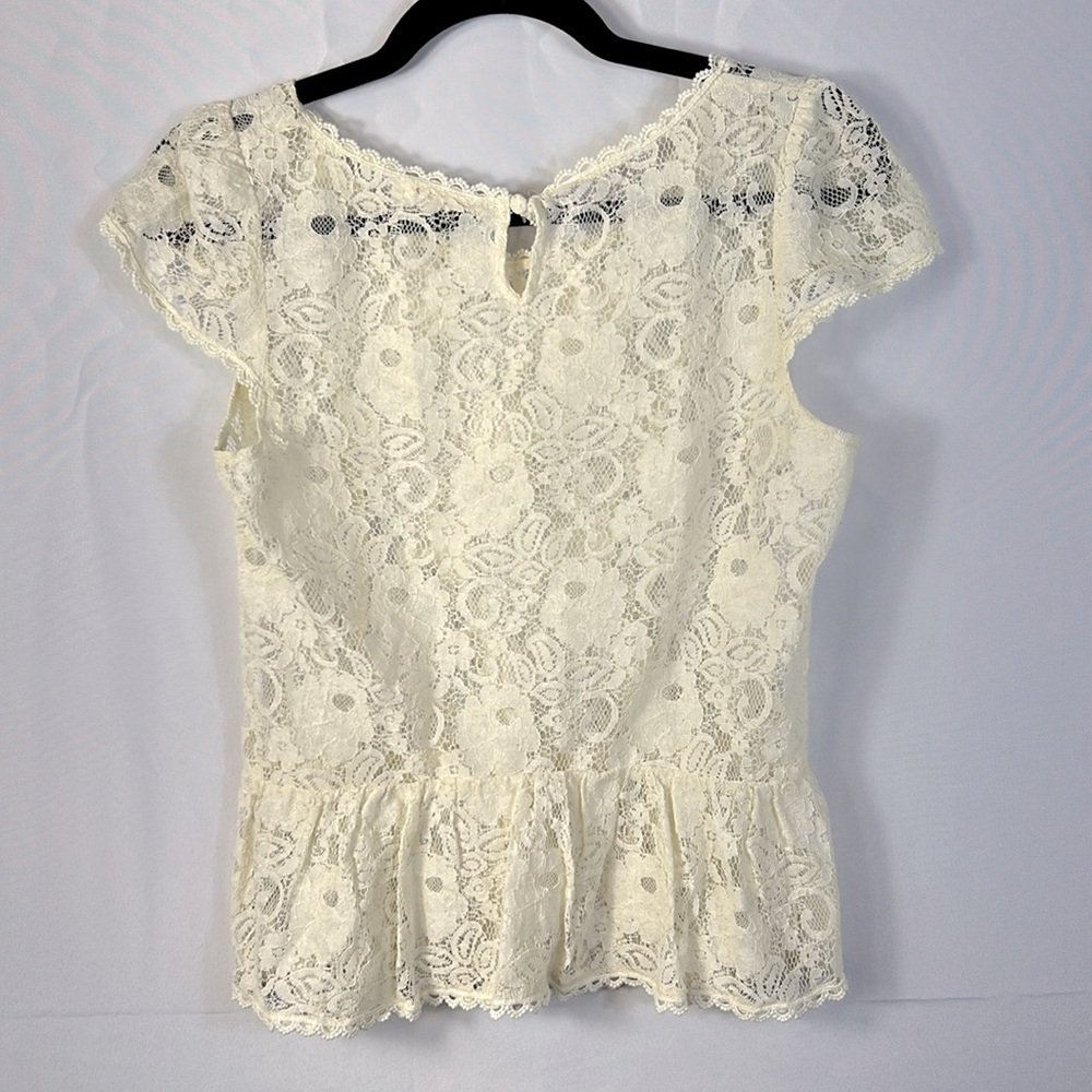 Mustard Seed Cream Lace Peplum Blouse Size Large Excellent Condition - Picture 3 of 6